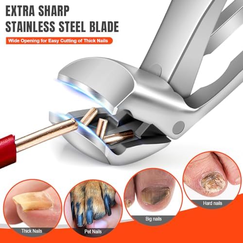 Nail Clippers for Seniors Thick Nails, DRMODE Angled Head Ergonomic Toenail Clippers with Wide Opening, Precision Large Finger Nail Clipper with Catcher Heavy Duty Nail Cutter Trimmer for Men Women - Image 3