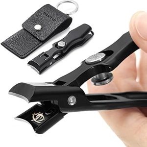 Nail Clippers for Thick Nails Large Wide Jaw Opening Cutter with Safety Lock Heavy Duty for Toenail Fingernail No Splash Trimmer with Big Catcher for Men Women Adult Seniors (Black)