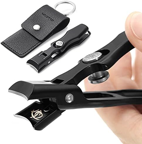 Nail Clippers for Thick Nails Large Wide Jaw Opening Cutter with Safety Lock Heavy Duty for Toenail Fingernail No Splash Trimmer with Big Catcher for Men Women Adult Seniors (Black)