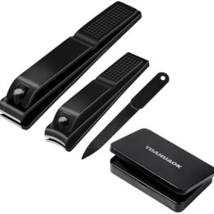 Nail Clippers Set, Ultra Sharp Sturdy Fingernail and Toenail Clipper Cutters with Visibly Tin Case, Black