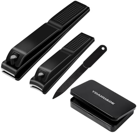 Nail Clippers Set, Ultra Sharp Sturdy Fingernail and Toenail Clipper Cutters with Visibly Tin Case, Black