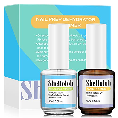 Acid-Free Nail Dehydrator and Primer Set 0.5 Fl Oz for Gel and Acrylics