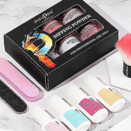 6 Color Nude Glitter Dip Powder Nail Kit with Base, Top Coat, and Application Tools - Image 7