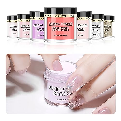 6 Color Nude Glitter Dip Powder Nail Kit with Base, Top Coat, and Application Tools - Image 4
