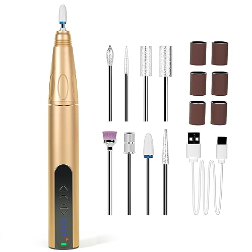 Scienbeauty Professional 30000RPM Rechargeable Nail Drill Kit 18K Gold Finish with 8 Bits for Acrylic and Gel