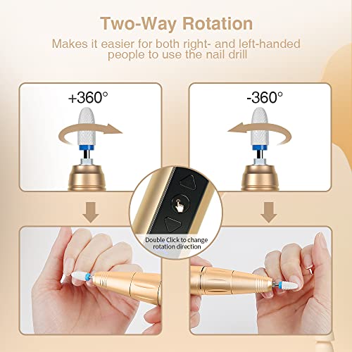 Scienbeauty Professional 30000RPM Rechargeable Nail Drill Kit 18K Gold Finish with 8 Bits for Acrylic and Gel - Image 2