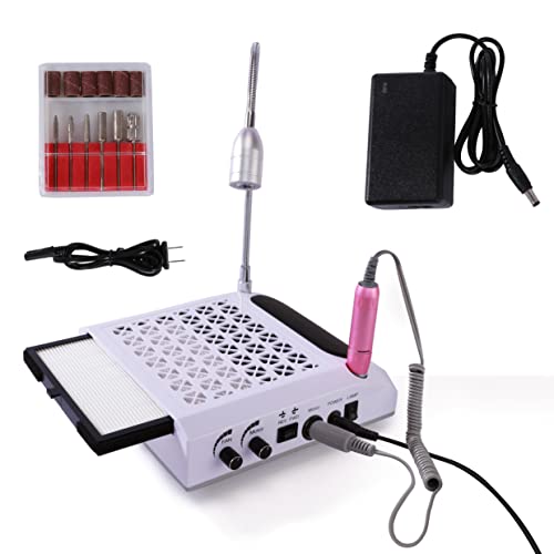 Nail Dust Collector for Acrylic Nails 4 in 1 Nail Dust Collector Vacuum for Polygel Acrylic Nails Electric Nail Drill Bits 80W Nail Vacuum with Efile Nail Drill+Hand Rest for Nails + LED Desk Lamp - Image 2
