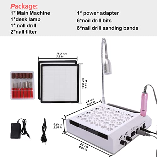 Nail Dust Collector for Acrylic Nails 4 in 1 Nail Dust Collector Vacuum for Polygel Acrylic Nails Electric Nail Drill Bits 80W Nail Vacuum with Efile Nail Drill+Hand Rest for Nails + LED Desk Lamp - Image 5