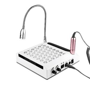 Nail Dust Collector for Acrylic Nails 4 in 1 Nail Dust Collector Vacuum for Polygel Acrylic Nails Electric Nail Drill Bits 80W Nail Vacuum with Efile Nail Drill+Hand Rest for Nails + LED Desk Lamp