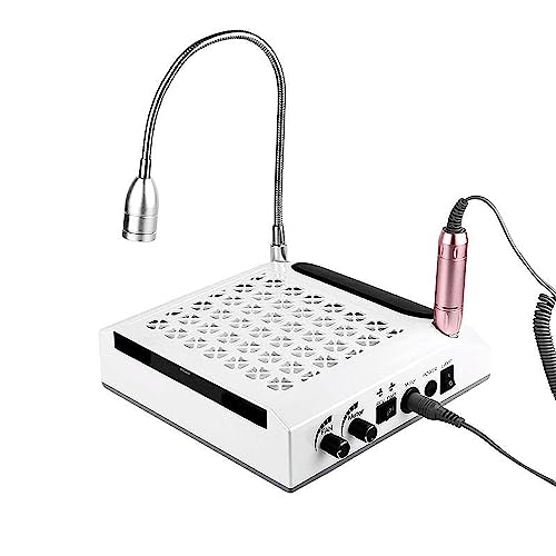 Nail Dust Collector for Acrylic Nails 4 in 1 Nail Dust Collector Vacuum for Polygel Acrylic Nails Electric Nail Drill Bits 80W Nail Vacuum with Efile Nail Drill+Hand Rest for Nails + LED Desk Lamp