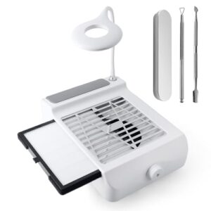Nail Dust Collector with Lamp, Low Noise, AONOLOVO Professional Nail Fan Dust Collector Vacuum Cleaner for Nail Tech Acrylic Nails Gel Polish Removal, with Cuticle Nail Pusher