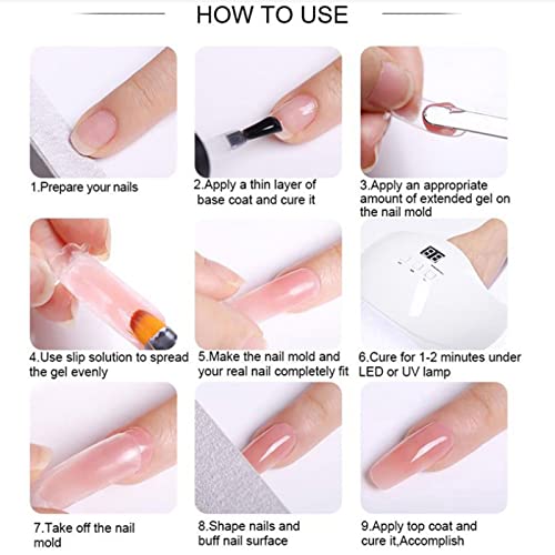 Nail Extension Gel Kit, Gel Nail Kit with UV Light, Nail Enhancement Extension Kit Manicure Set with 7 Colors 15ml Extension Nail Gel, Base Top Coat, 100 False Nails for Nail Art Starter Kit - Image 5