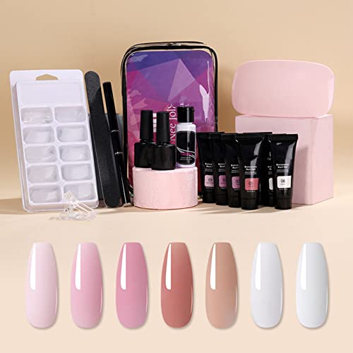 Nail Extension Gel Kit, Gel Nail Kit with UV Light, Nail Enhancement Extension Kit Manicure Set with 7 Colors 15ml Extension Nail Gel, Base Top Coat, 100 False Nails for Nail Art Starter Kit - Image 8