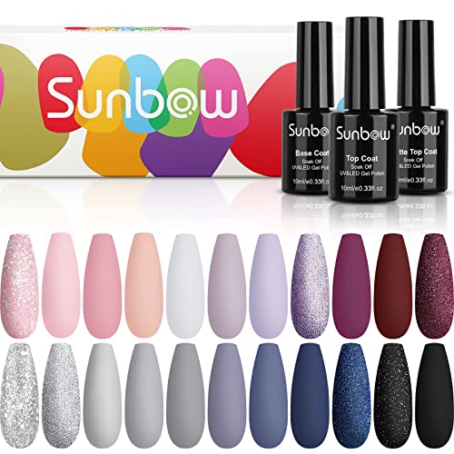 Nail Polish 22 Colors Classy Elegance Nude Gray Dark Nail Gel with Matte & Glossy Top Base Coat, All Season Home Manicure Kit for Mother's Day Gift - Dream Under the Moon