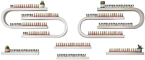 Nail Polish Bottle Display Rack, U-Shape Wall Mounted Essential Oil Organiser, Multi-Functional Hanging Nail Polish Holder (Set Of 8, Metal, No Light),White