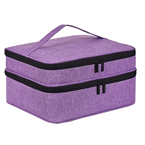 Nail Polish Carrying Case, Portable Nail Polish Holder Holds 42 Bottles(15ml), Double-layer Storage Bag for Nail Polish and Manicure Set (Purple-Holds 42 Bottles)