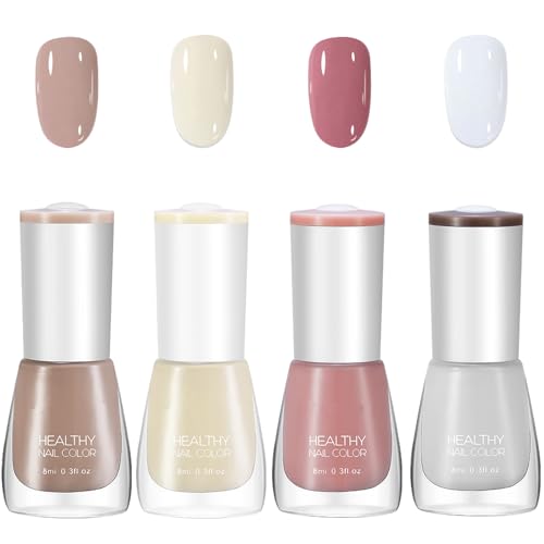 Nail Polish for Nail Art DIY Manicure, Rich Colors Nude-White Gel Nail Polish. Quick Dry Natural Nail Polish, Long-Last Nail Polish. High Shine Nail Lacquer (4PCS Colors 0.3 fl oz)