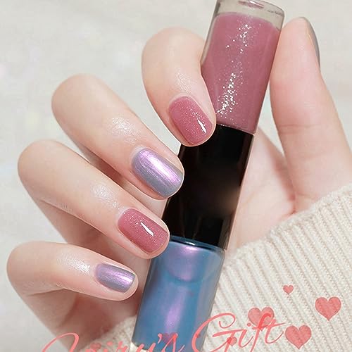 Nail Polish Oily Two Color New Non Baked Quick Drying Durable Non Peelable 12ml Nails for Girls 5-6 for DIY Manucure at Home Salon Design Kit Manicure Home Valentines Gifts for Women (F, One Size) - Image 2