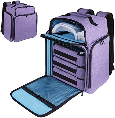 Nail Polish Organizer Backpack Holds 108 Bottles(15ml - 0.5 fl.oz) and a Nail Lamp, Nail Supplies Organizer Case with 3 Removable Nail Polish Pouches, Nail Storage Bag for Nail Tech (Purple)
