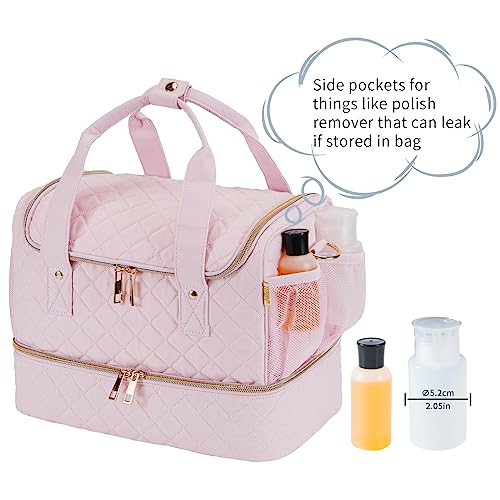Nail Polish Organizer Bag Fits a Nail Lamp and 50 Bottles,Stylish Nail Polish Storage with Side Pockets for Gel Nail Polish Remover,Nail Supplies Set (Patented,Bag Only)-Light Pink - Image 2