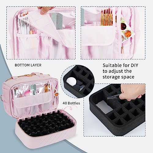 Nail Polish Organizer Bag Fits a Nail Lamp and 50 Bottles,Stylish Nail Polish Storage with Side Pockets for Gel Nail Polish Remover,Nail Supplies Set (Patented,Bag Only)-Light Pink - Image 5