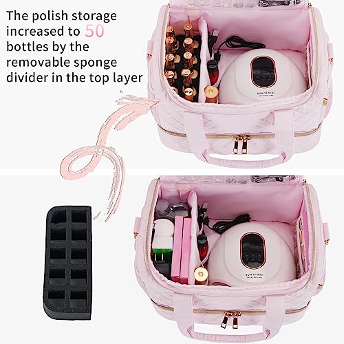 Nail Polish Organizer Bag Fits a Nail Lamp and 50 Bottles,Stylish Nail Polish Storage with Side Pockets for Gel Nail Polish Remover,Nail Supplies Set (Patented,Bag Only)-Light Pink - Image 3