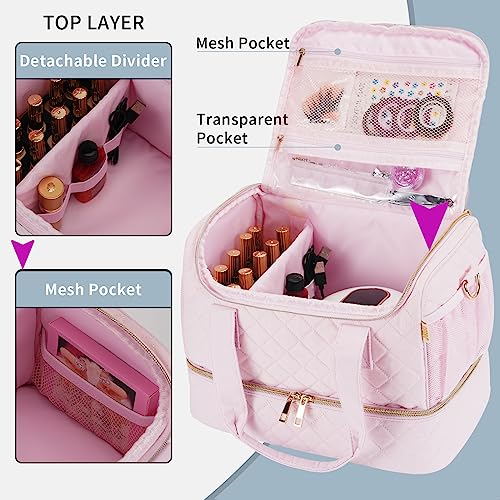 Nail Polish Organizer Bag Fits a Nail Lamp and 50 Bottles,Stylish Nail Polish Storage with Side Pockets for Gel Nail Polish Remover,Nail Supplies Set (Patented,Bag Only)-Light Pink - Image 4