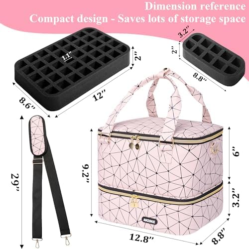 Nail Polish Organizer Bag Holds Nail Lamp and 50 Bottles (0.5 fl.oz), Nail Polish Organizer Case with Shoulder Strap & Holder Strip, Travel Nail Polish Storage for Manicure Tools (Pink) - Image 7