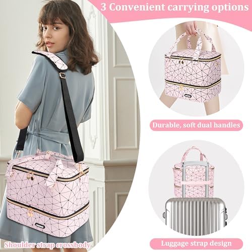 Nail Polish Organizer Bag Holds Nail Lamp and 50 Bottles (0.5 fl.oz), Nail Polish Organizer Case with Shoulder Strap & Holder Strip, Travel Nail Polish Storage for Manicure Tools (Pink) - Image 5