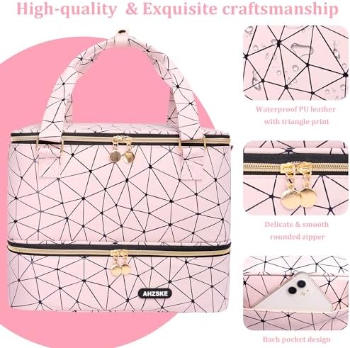 Nail Polish Organizer Bag Holds Nail Lamp and 50 Bottles (0.5 fl.oz), Nail Polish Organizer Case with Shoulder Strap & Holder Strip, Travel Nail Polish Storage for Manicure Tools (Pink) - Image 4