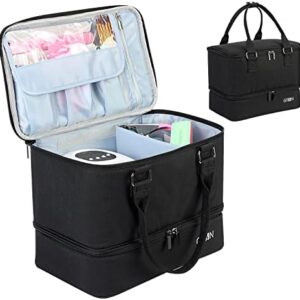 Nail Polish Organizer Bag,Double Layer Nail Polish Storage Fits a Nail Lamp and 40 Bottles,Great Size Nail Storage Organizer For Nail Drill,Nail Supplies Set (Bag Only)-Black