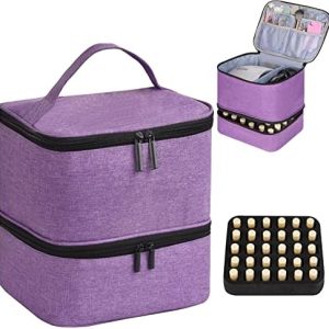 Purple Nail Polish Organizer Case for 30 Bottles with Storage Pockets