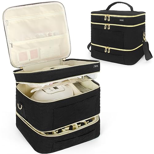 Nail Polish Organizer Holds 40 Bottles (15ml/0.5 fl.oz) 3 Layers Nail Polish Case Travel Bag for Nail Lamp Manicure Set, Black