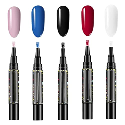 Nail Polish Pen, 5Pcs One Step Semi Permanent Nail Polish Pens 3 in 1 Nail Gel Pens Soak Off UV LED Nail Varnish Nail Design Tools for Women Girls (5pcs)