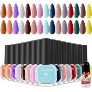 Nail Polish Set Fingernail Pack: 15PC Mini Quick Dry Nail Polish Kit with Base Top Coat for Regular Finger Toe Nail Gift Set for Women