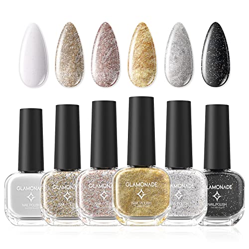 Nail Polish Set Water Based Nail Polish-6 Color 0.24oz Golden Silvery Nail Polish Kit Nail Polish DIY Home Salon Gift for Women Girls