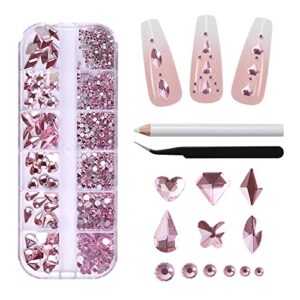 Nail Rhinestones Nail Art Gems Crafts Crystals Glass Decorations Set Ab Rhinestones Flatback Design Face Clothes Shoes Decor Diy Acrylic Nail Art Decoration(pink)