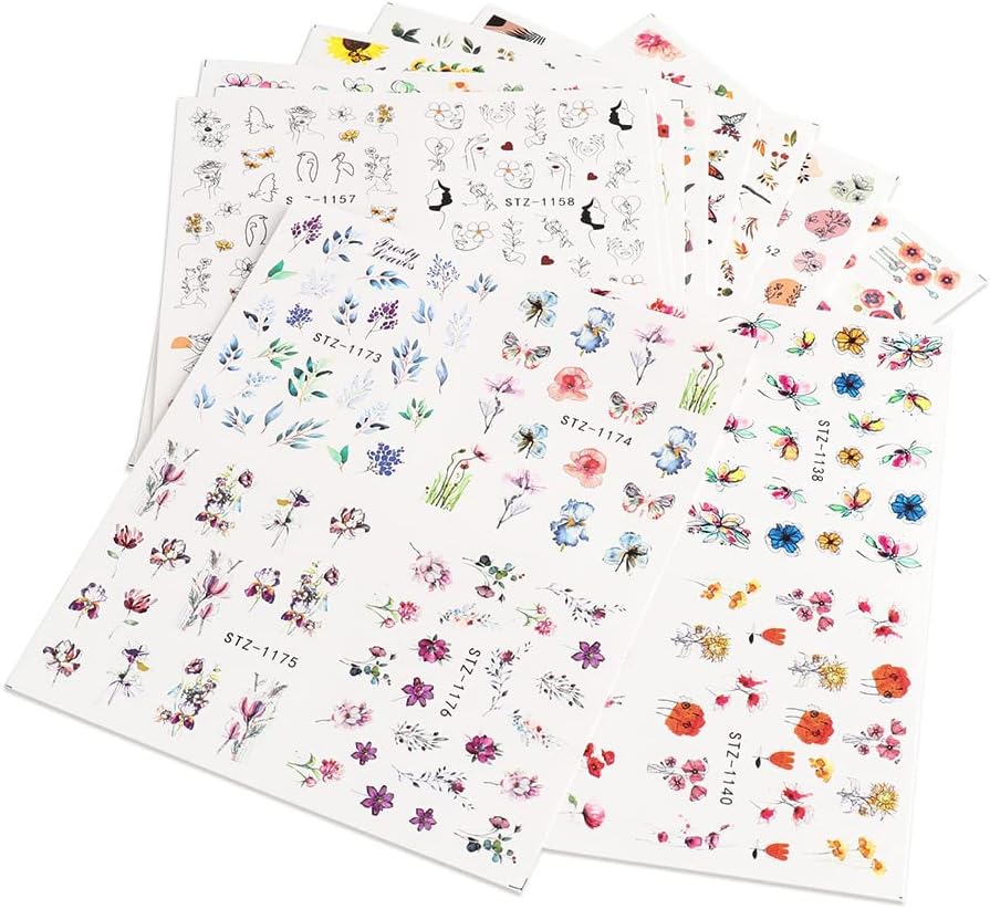 Floral Butterfly Nail Art Stickers 11 Sheets Water Transfer Decals - Image 3