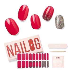 NAILOG Semi Cured Gel Nail Strips 20 Extra Long Glossy Polish Wraps Soft Gel Finish