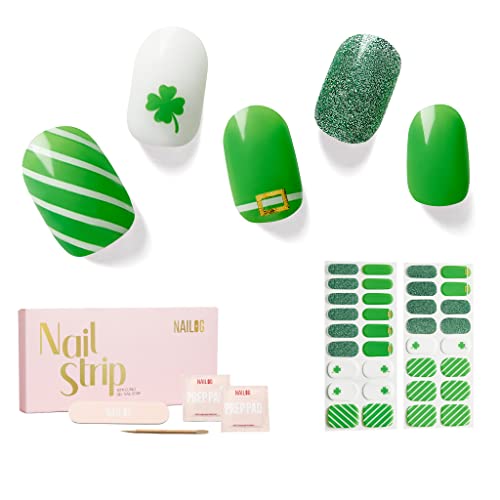 NAILOG Semi Cured Gel Nail Strips for St. Patrick's Day, 34 pcs Salon-Quality Gel Nail Stickers, Long Lasting Nail Wraps for Women | Irish Pride