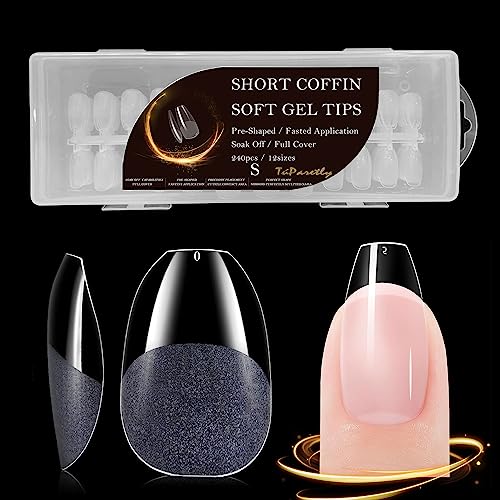 Nails for girls Half Matte Short Coffin Nail Tips, 240PCS for Soak off Nail Extensions, Full Cover Coffin Nail Tips,for Nail Salons and DIY Nail Art