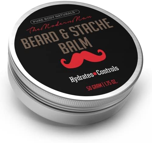 Natural Beard Balm for Men, Non-Greasy Beard Wax and Conditioner for Beard Growth, Amber Musk Scent Mustache Wax, Cruelty-Free, Beard Conditioner, Softening Beard Care by Pure Body Naturals, 1.75oz