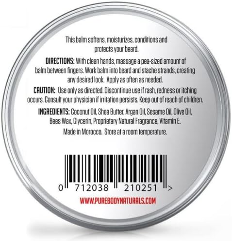 Natural Beard Balm for Men, Non-Greasy Beard Wax and Conditioner for Beard Growth, Amber Musk Scent Mustache Wax, Cruelty-Free, Beard Conditioner, Softening Beard Care by Pure Body Naturals, 1.75oz - Image 7