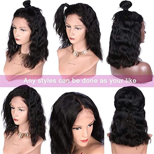 18 Inch Natural Black Pre-Plucked Bleached Knots Lace Front Human Hair Wig - Image 4