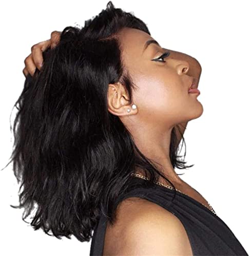18 Inch Natural Black Pre-Plucked Bleached Knots Lace Front Human Hair Wig