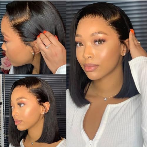 14 Inch Natural Black Human Hair Bob Wig 13x4 Lace Front 150% Density for Women - Image 2