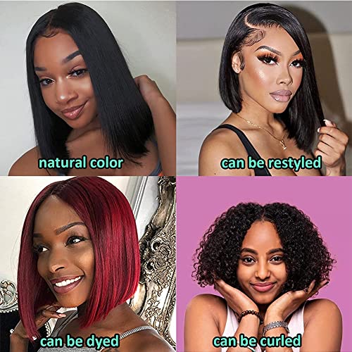 14 Inch Natural Black Human Hair Bob Wig 13x4 Lace Front 150% Density for Women - Image 6
