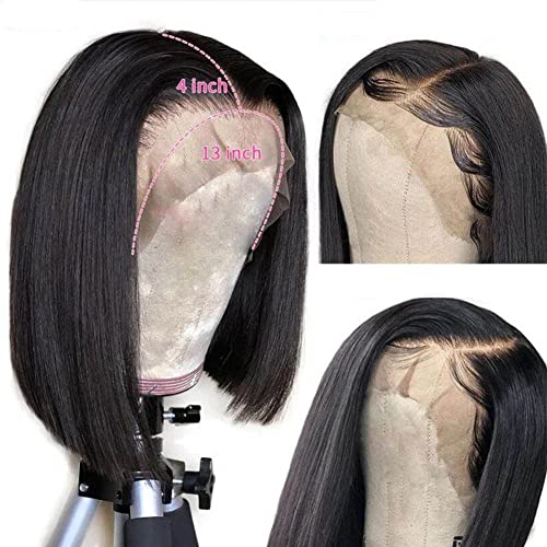 14 Inch Natural Black Human Hair Bob Wig 13x4 Lace Front 150% Density for Women - Image 3