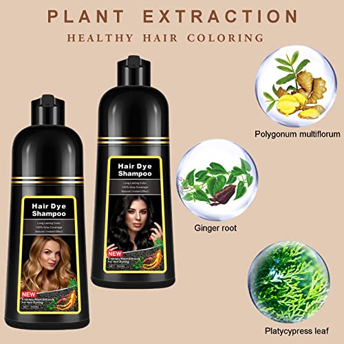 Natural Black Hair Dye Shampoo 3 IN 1 for 100% Gray Hair Coverage, Instant Herbal Ingredients Hair Color Shampoo for Women Men, Hair Dye Coloring in Minutes 500ml - Image 3