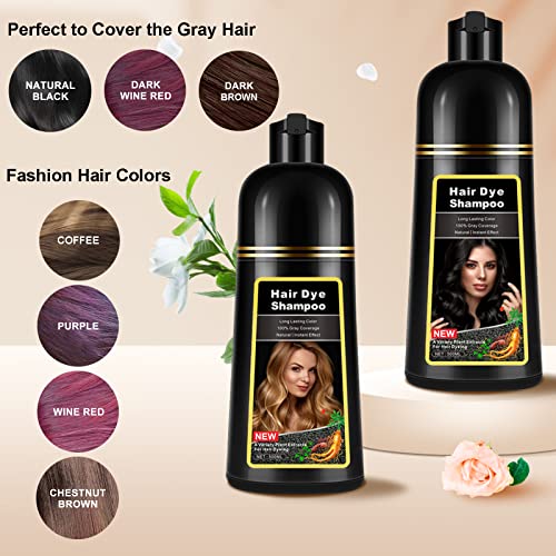 Natural Black Hair Dye Shampoo 3 IN 1 for 100% Gray Hair Coverage, Instant Herbal Ingredients Hair Color Shampoo for Women Men, Hair Dye Coloring in Minutes 500ml - Image 2